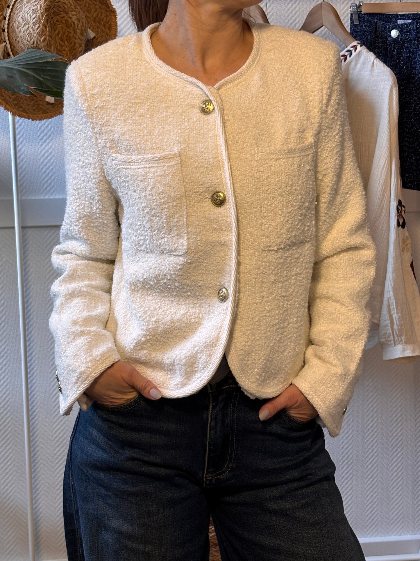 Veste en tweed écru