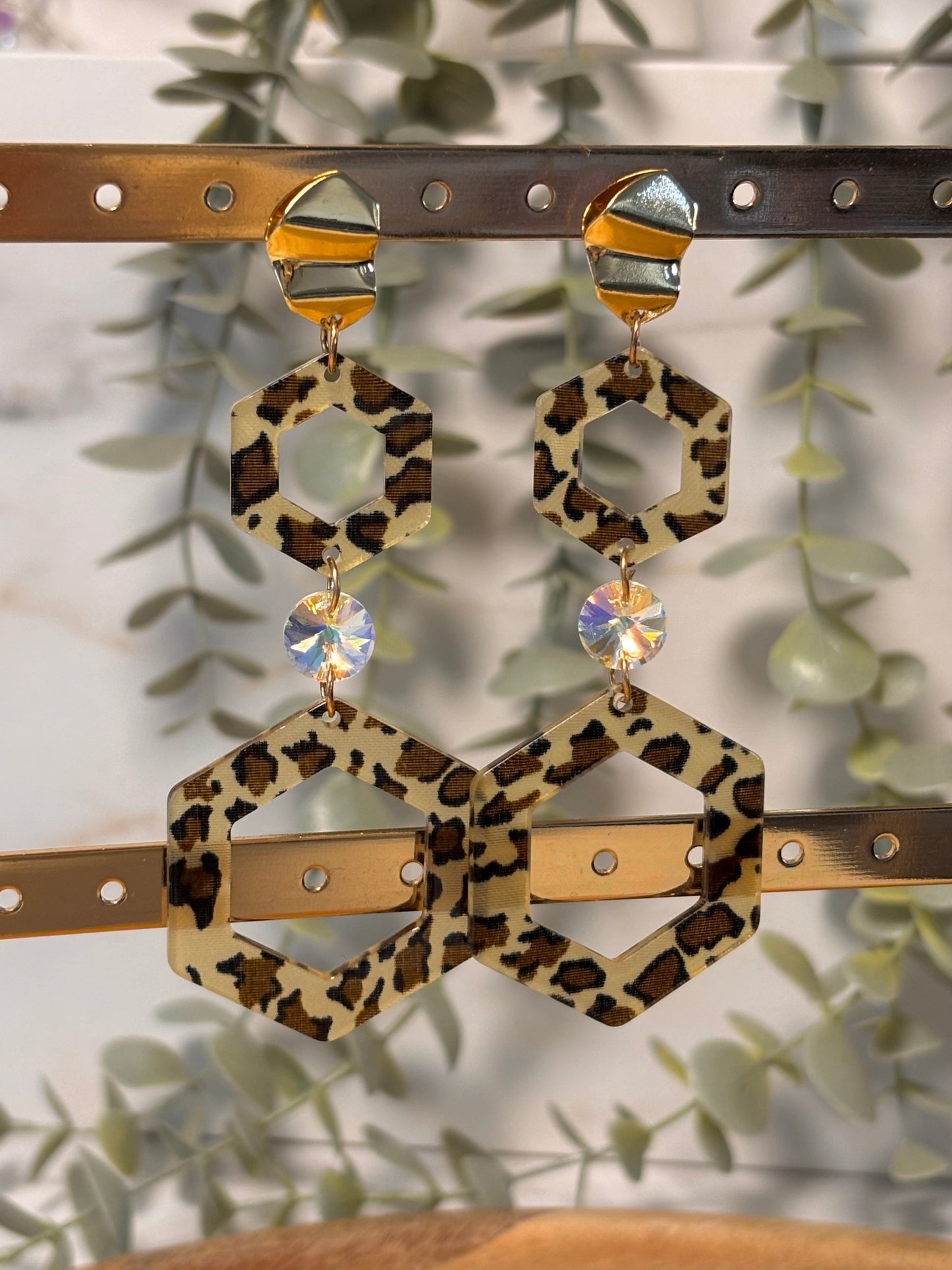 Geometric leopard earrings