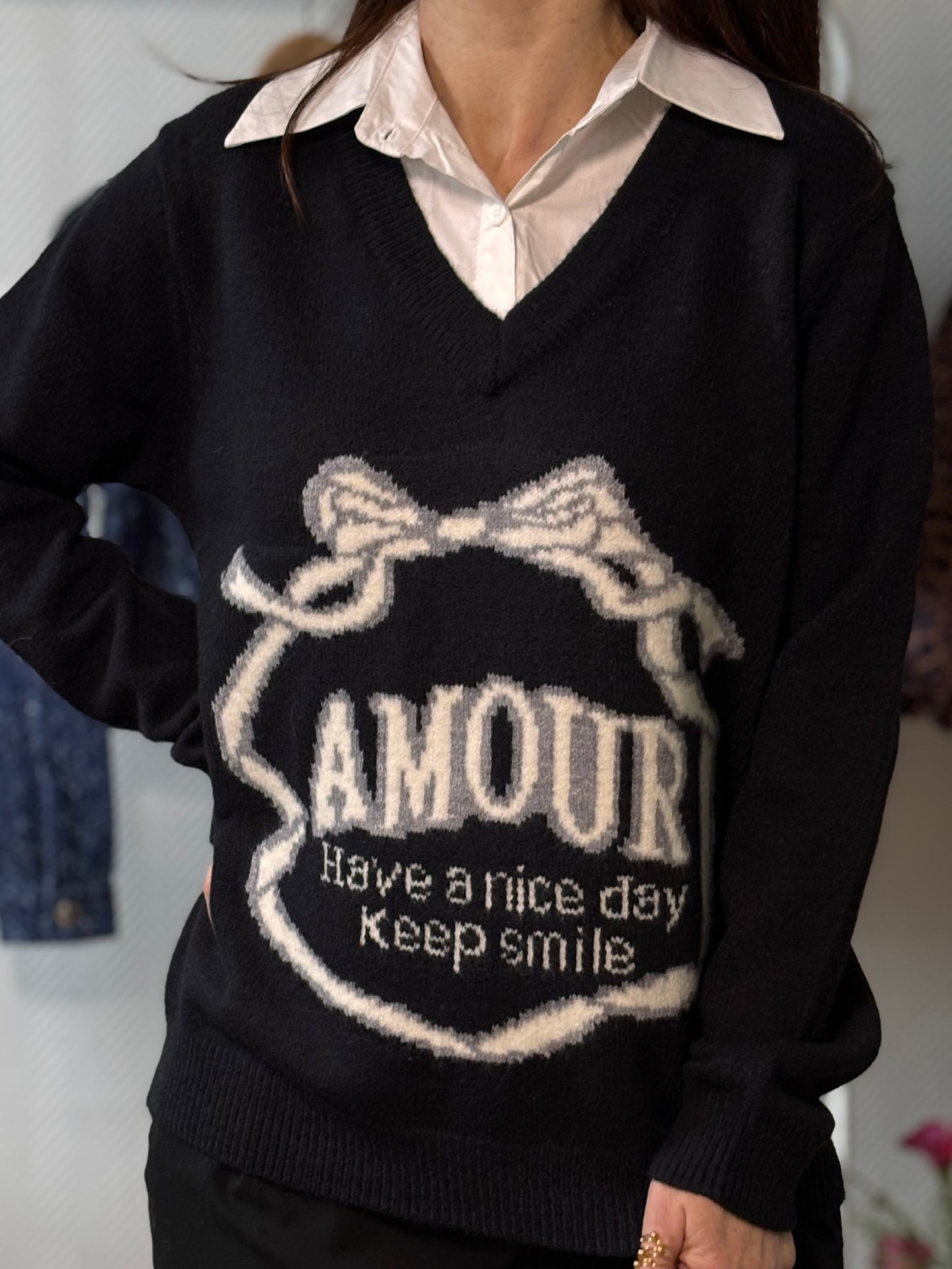 Pull col chemise AMOUR