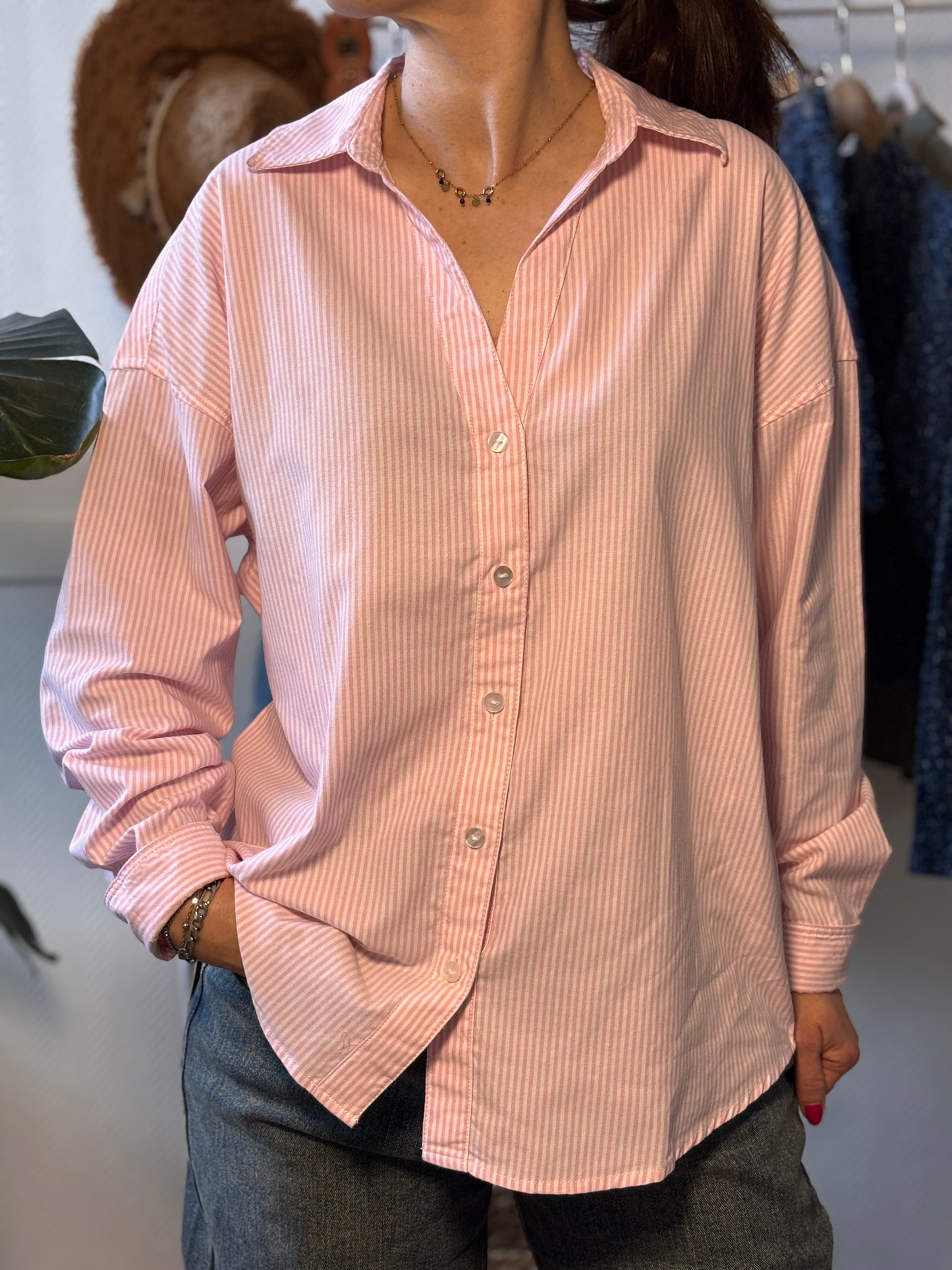 Chemise à rayures roses Tiffosi