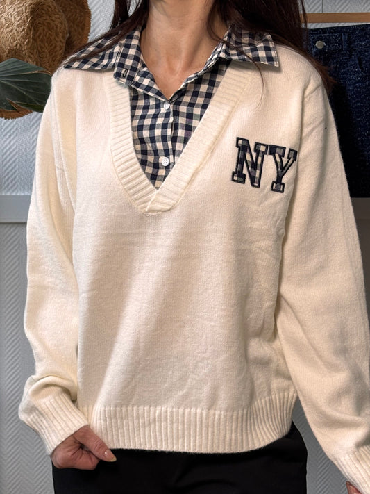 Pull col chemise NY