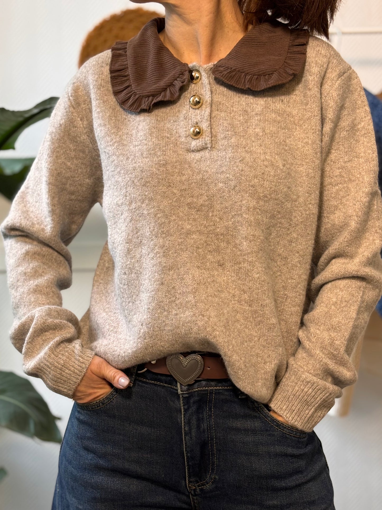 Pull col claudine Taupe