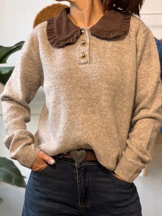 Pull col claudine Taupe