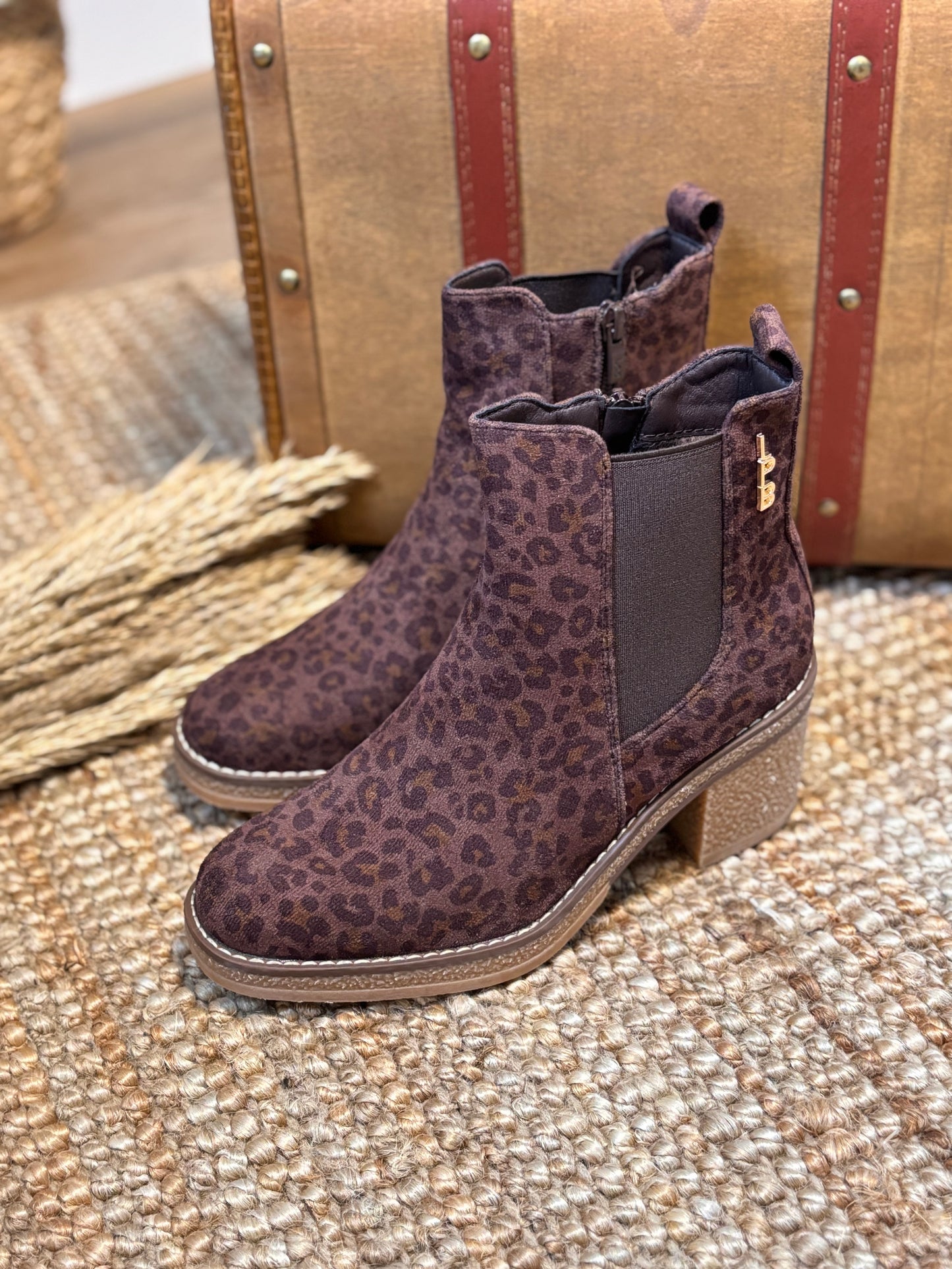 LPB Leopard Suede Ankle Boots