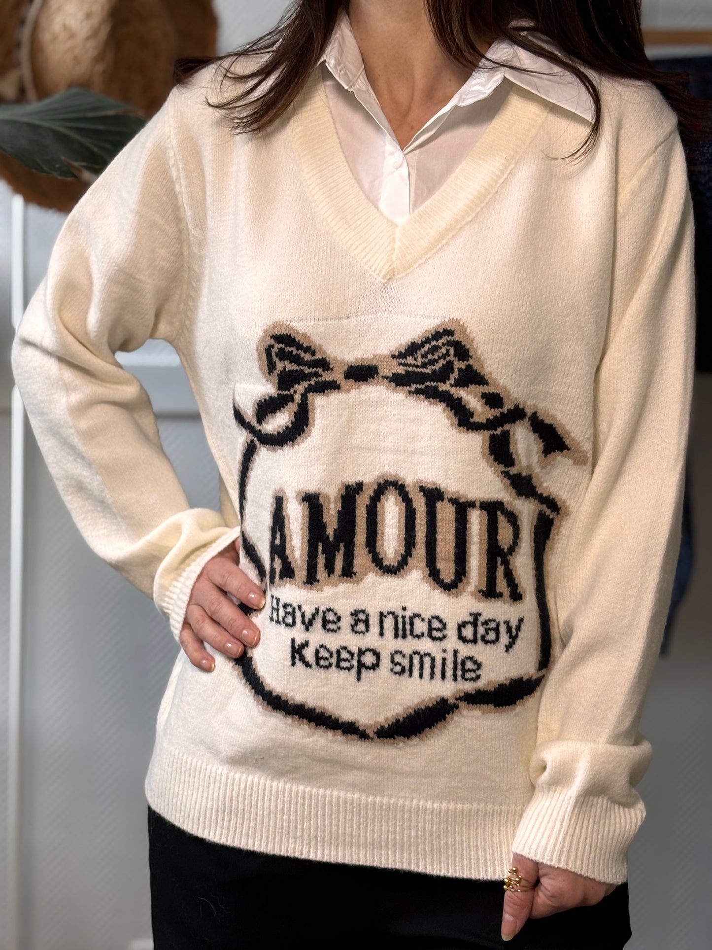 Pull col chemise AMOUR