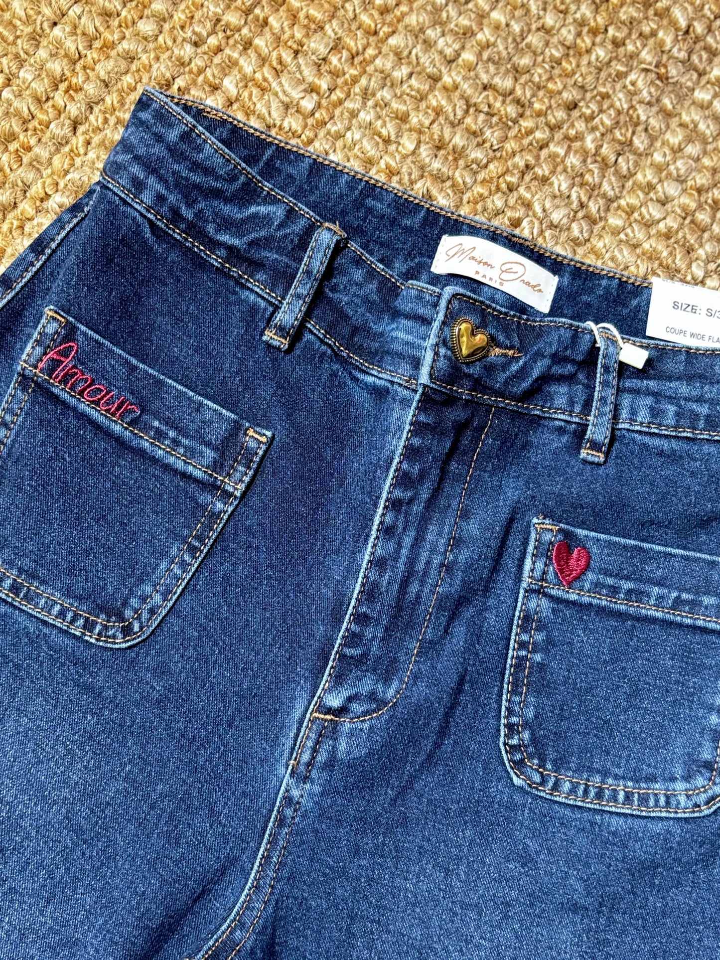 Dark blue wide flare jeans