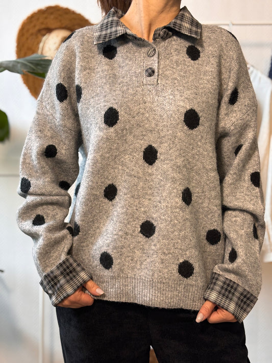 Pull gris à pois