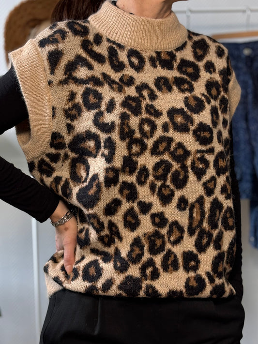 Pull sans manches léopard