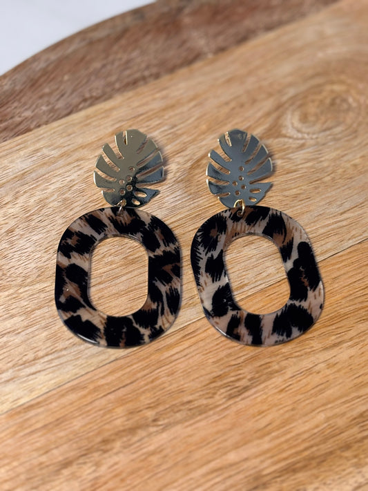 Monstera and leopard print earrings
