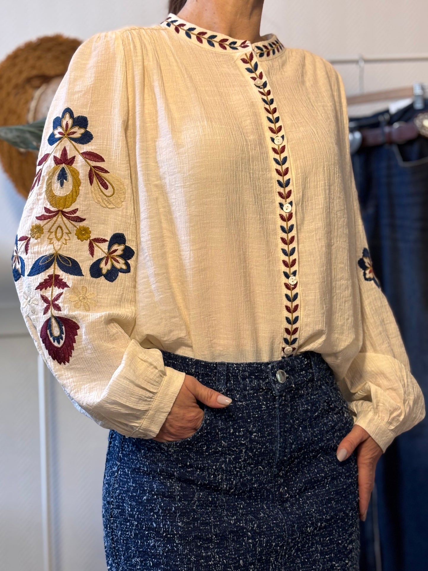 White blouse with puffed sleeves